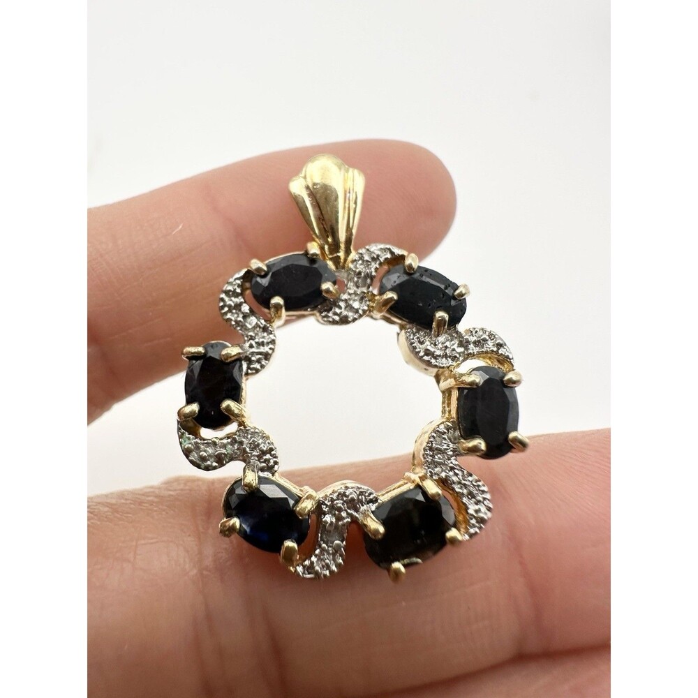 925 Sterling Silver 14k Gold Vermeil Genuine Sapphire Diamond Pendant